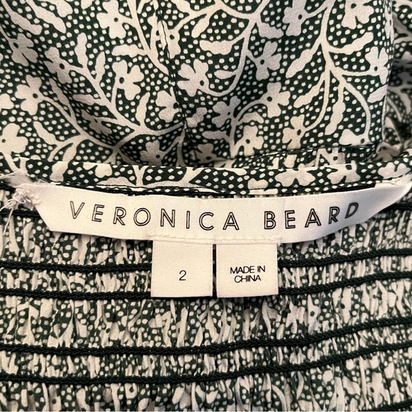 Veronica Beard Desio V-Neck Mini Dress Womens Size 2 Green Silk Smocked - Picture 8 of 9